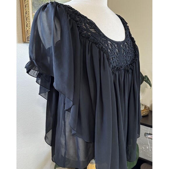 Victoria’s Secret Chiffon BOHO Cottage Romantic Flowy Stretchy Top Black S/M - Picture 9 of 16